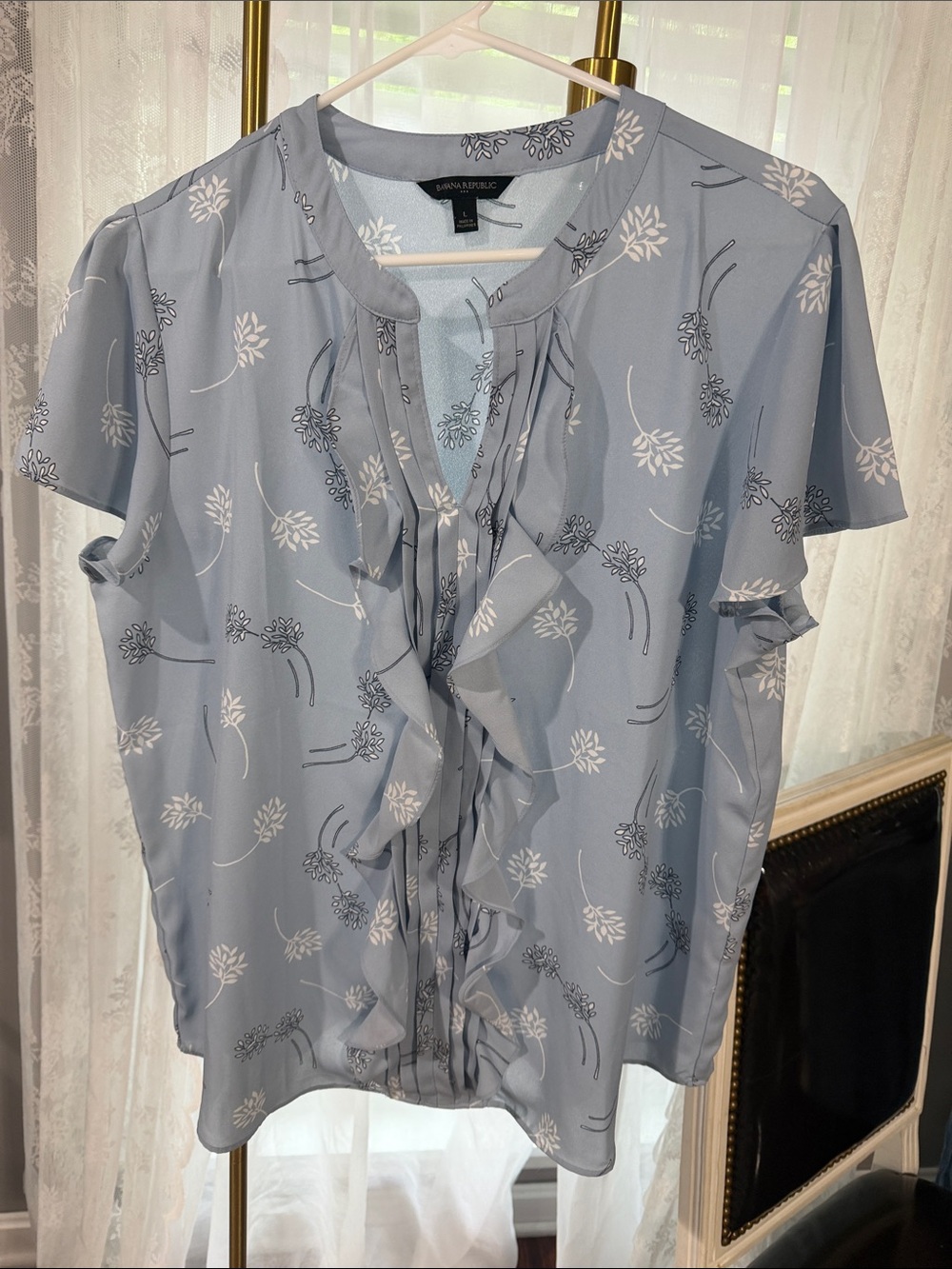 Banana Republic Light Blue Floral Ruffle Blouse